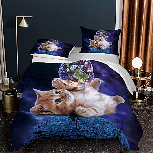 Bettdecke 140X200 Braune Katze Drucken Steppdecke 200Gsm,Dünne Und Leichte Bettdecken,4 Jahreszeiten Bettdecken 140X200,Weiche Mikrofaser Bettdecke Mit 2 Kissenbezüge,Warm Steppbettdecke