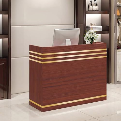Generisch Empfangstresen, Holz-Theke für Kasse & Einzelhandel, Rezeption mit 2 verschließbaren Schubladen, goldene Zierleisten, für Büro Boutique Spa (Schwarz)