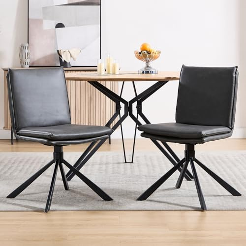 chairus 2er Set Esszimmerstühle PU Leder Küchenstühle 360° Drehbar für Esszimmer Armlose Akzentstühle Essstühle mit Metallbeinen für Wohnzimmer (Grau-2)