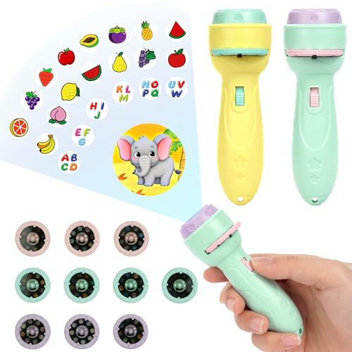 HOTUT Torch and Projector, 2pcs Torch Light and Projector with 20 Discs160 Images, Children's Projector Torches, Kids Night Light Torches, Plastic Flashlight Toy Gift for Toddler and Age 3+ Years