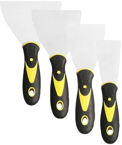 Lot de 4 grattoirs à papier peint en acier inoxydable, 5,1 cm, 7,6 cm, 10,2 cm, 12,7 cm, 12,7 cm, grattoir mural et couteau à décaper, outils pour papier peint, grattage de plâtre