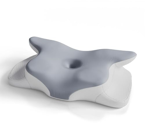 Juskys Nackenkissen 2er Set - Ergonomisches Kopfkissen mit Memory-Foam, atmungsaktivem Bezug - Kissen für den Nacken, gesunder Schlaf - weiß/grau