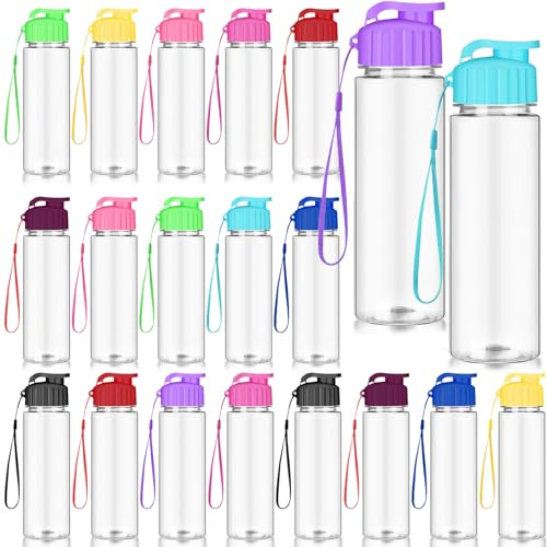 20 Stück Kinder Trinkflaschen aus Kunststoff, 500 ml Wiederverwendbare Wasserflaschen Mehrpack, Sport Plastikwasserflaschen mit Tragegriff & Klappdeckel für Schule Fitness Outdoor Reisen Klassenzimmer