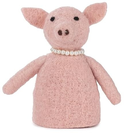 Baden Dekorativer Eierwärmer Schwein mit Perlenkette, Rosa Filz