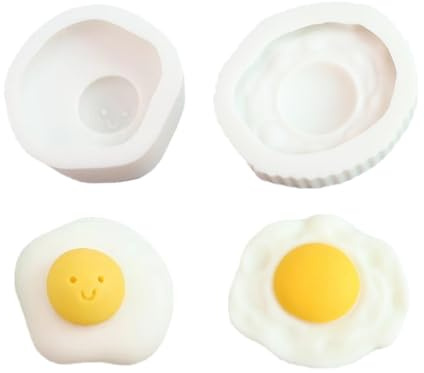 2 Pcs Fried Egg Molds Silicone Frying Egg Mould 3D Smiling Egg Shaped Chocolate Mold for Decorating DIY Cakes