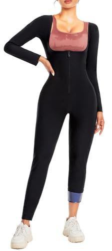DEHORU Traje de sauna para mujer, manga larga, adelgazante, moldeador de cuerpo completo, entrenamiento de cintura