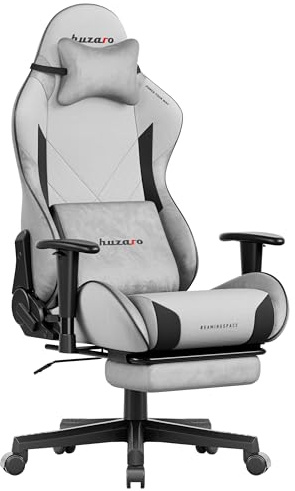 huzaro Force 5.7 Ergonomischer Gaming Stuhl - Bürostuhl - 150 kg belastbar | höhenverstellbarer - Kopfstütze und Lendenwirbelstütze - Verstellbarer computerstuhl - Stoff - mit fußstütze - Grau