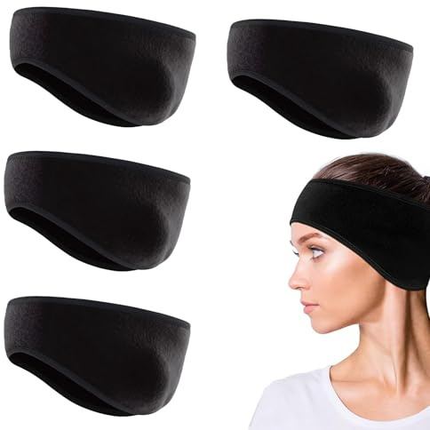 Ohrenwärmer Damen, Sport Stirnband Damen, Stirnband Sport, 4 Stück Winddichte Stirnbänder für Outdoor-Aktivitäten, Laufen, Radfahren, Motorradfahren, Ski, Schwarz