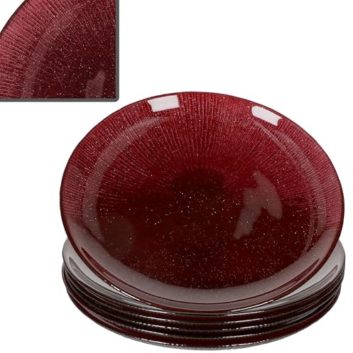 MamboCat Suez - Lot de 6 assiettes à dessert - Diamètre : 21,2 cm - En verre rouge foncé - Avec relief et effet scintillant - Pour 6 personnes - Pour le petit déjeuner, la salade, etc. - Vaisselle de