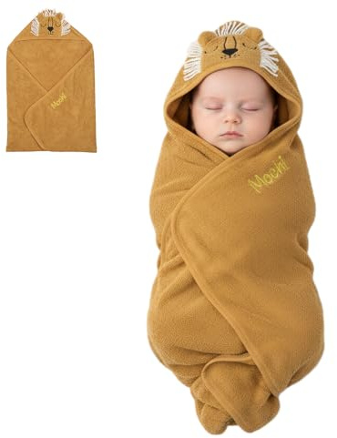Lam Hub Fong Baby-Kapuzenhandtuch Baumwolle 90 × 90 cm Personalisiertes Babyhandtuch mit Namen Saugfähig und weich Neugeborenen-Wickeltuch Baby-Badekapuze (Löwe)