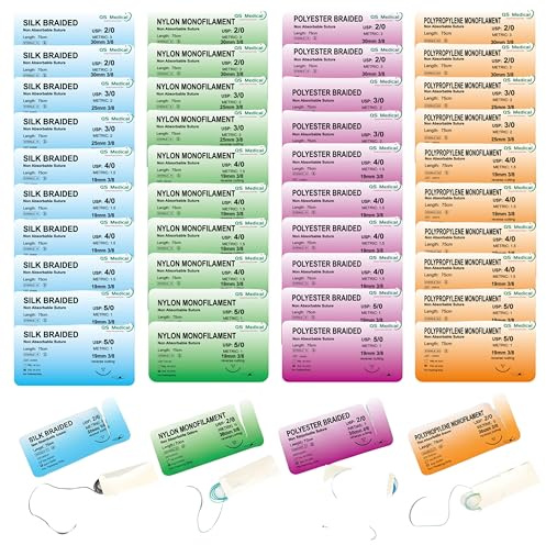 40 Stück Nahtmaterial, Nahtmaterial, idealer Naht-Übungsfaden für Studenten,Nadel und faden set, Idealer Naht-Übungsfaden für Studenten