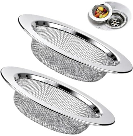 VZU 2 stycken dräneringssikt, duschdräneringssil i rostfritt stål, rostfri, köksdiskbänk, rostfritt stål dubbelkant, fin sil, kompatibel med 4,5–6 cm avlopp (7,7 cm × 4,5 cm × 1,3 cm)