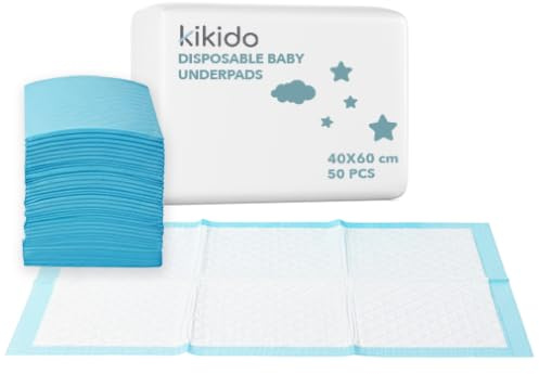 Kikido Engångs skötunderlägg 40x60 cm - 50 st Absorberande engångsunderlägg - Absorberande skötunderlägg för nyfödda - mjuka, absorberande och vattentäta - Skötunderlägg för baby 60x40 cm