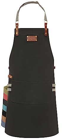 Ess-Nische® Kochschürze Grillschürze für Männer und Frauen - Küchenschürze für Herren - Ideal als Geschenk für Männer, Oma oder Opa - Denim Schürze Damen extra lang - anthrazit