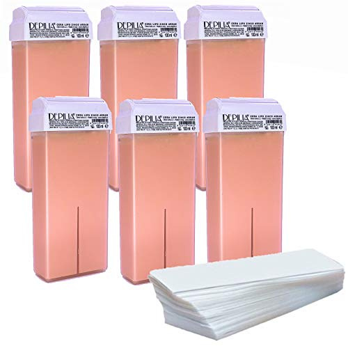 Cera Depilatoria Ceretta Kit 6 Rullo 100 ml Zinco Argan con 50 Strisce Liposolubile Made In Italy Per Pelli Sensibili Indolore Silkepill Waxing Ricariche Per Gambe Zona Intimo Bikini Ascelle Braccia