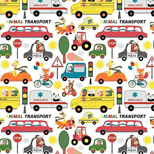 Tessuto in 100% cotone, per bambini, vendita al metro, per lavori di cucito artigianali, animali, auto, trasporto animale, 100 x 160 cm