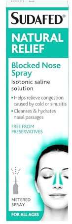Sudafed Natural Relief Blocked Nose Spray, Cleanses and Hydrates The Nasal Passage, a Natural Congestion Relief from Cold or Sinustis, No Preservatives, 15 ml