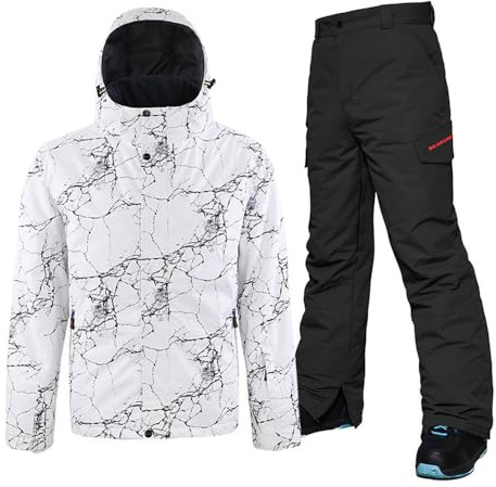HOTIAN Ensemble veste et pantalon de ski pour homme - Combinaison de snowboard imperméable - Vestes de neige d'hiver coupe-vent pour la montagne, XL