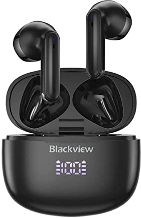 Blackview AirBuds 7 Écouteurs sans Fil - Oreillettes Bluetooth Intra-Auriculaires - Étanchéité IPX7 - Chargement sans Fil - Affichage LED - Réduction du Bruit - Grande Batterie 470mAh - Noir
