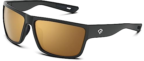 TOREGE Gafas de sol deportivas polarizadas para hombres y mujeres, ciclismo, golf, pesca, Marco negro y lente cobre plateado, Large