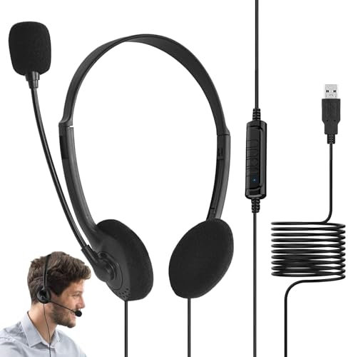 Goowafur Auriculares Ergonómicos con Micrófono,Auriculares USB con Micrófono | Auriculares USB para Juegos de computadora sobre la Oreja,Auriculares para Juegos estables, cómodos y Ajustables con