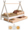 smartwood Cama Casita 90x190 - Cama Infantil con Cajón Tipi D Blanco de Madera de Pino FSC con Barandilla Anti-caídas y Somier de Lamas hasta 230 kg - para Niño y Niña - Montaje Fácil