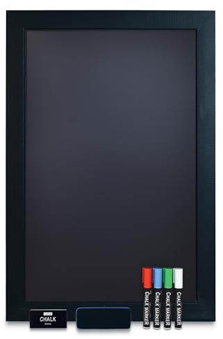 Magnetic Wall Chalkboard, Extra Large Size 20 x 30, Wood Frame, Chalkboard Sign, Vertical or Horizontal Wall Mount, Includes 4 Chalk Markers, Chalk & Eraser, by Better Office Products (Solid Black)
