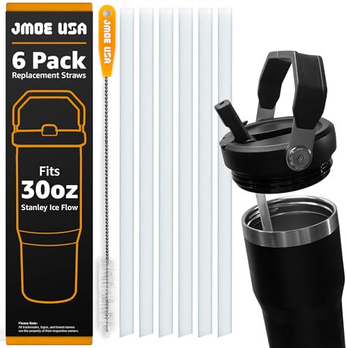 Jmoe USA 30oz Replacement Straws for Stanley IceFlow 1.0 Tumbler with Flip Straw | 6-Pack With Premium Cleaning Brush | Food Grade & BPA Free