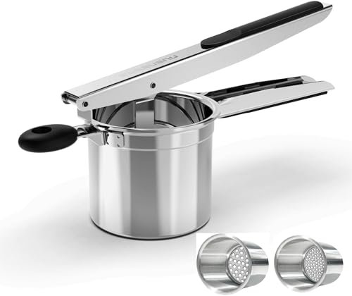Kartoffelpresse für Kartoffelpüree,450ML und 2 austauschbare feste Scheiben,kartoffelstampfer für flauschiges Kartoffelpüree,abnehmbare und strapazierfähige Kartoffelpresse mit Silikongriff