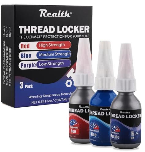 Realth skruvsäkring/låg medelfast och hög hållfasthet | Blå och röd och lila | Trådlös – tätningsmutter bult mot förlust och läckage | 10 ml x 3-pack