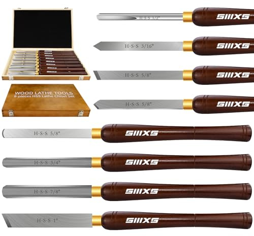 SIIIXS Outils de tournage du bois,Ciseau de tour à bois, 8 pièces HSS Gouge d'ébauche ciseau de tour outils de tournage à bois