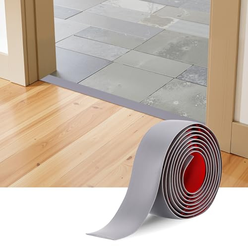 Fentar Perfil de Transición para Suelo para Puertas, Tapajuntas Suelo Adhesivo de 200x4cm, Perfil de Transición Impermeables Flexibles para Decoración de Bordes de Alfombras (Gris)
