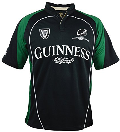 Guinness Black and Green Short Sleeve Performance Rugby Shirt (XX-Large)