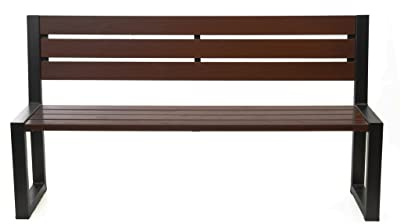 Sellon24® Parkbank Wetterfest Gartenbank Stahl Massiv Holz Palisander Gestell Gartenmöbel Modern Sitzbank Garten Outdoor