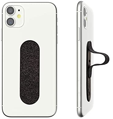 Momostick Flatstick, Cell Phone Finger Grip Strap Holder for Hand, Cell Phone Stand, New Slim Finger Loop Selfie Grip Compatible with Most Smartphones - Glitter Black