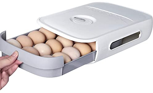 Beowanzk Egg Storage for 18-21 Eggs, Fridge Container Organiser, White Plastic