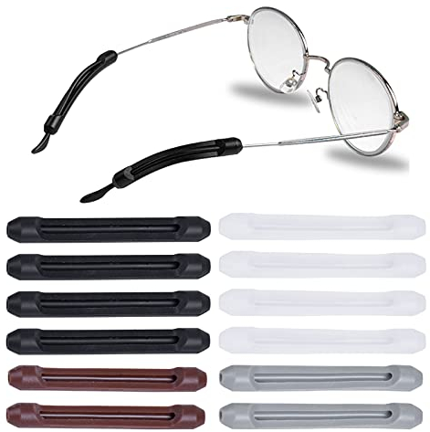 6 Paare Silikon Antirutsch Überzüge, Bügel Spitzen Brillen Pads, Komfort Brillen Ohrbügel, Brillen Ohrpolster, Gläser Ohrhaken für Sonnenbrille Lesebrillen Sportbrillen, Schwarz Weiß Grau Braun
