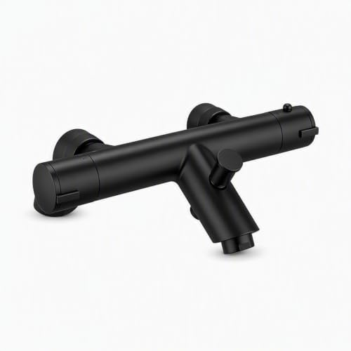ENKI, Dune, BBT0246, Noir, Mitigeur thermostatique pour baignoire/douche, robinet en laiton massif, dispositif anti-brûlure, contrôle de la température, moderne, garantie 10 ans