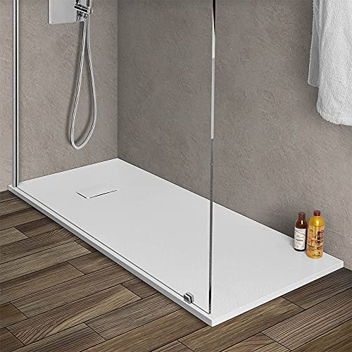 Piatto doccia in resina 80x180 cm su misura Bianco effetto pietra Serie Agorà Design Slim con spessore 3 cm