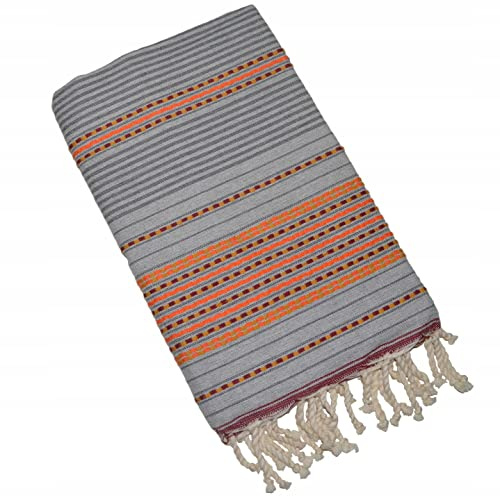 Fouta, asciugamano per hammam, asciugamano da sauna, telo da spiaggia, in cotone, colore grigio chiaro, arancione, ca. 200 x 100 cm