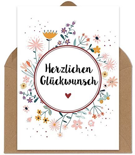 OWLBOOK Grußkarte - Herzlichen Glückwunsch Blumen - Karte Postkarte Geschenkkarte mit Briefumschlag Geschenke Geschenkideen zum Geburtstag oder zur Hochzeit