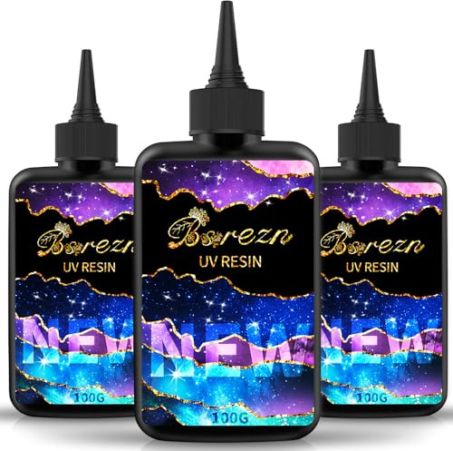 Bsrezn 300g Clear UV Resin Hard, High Gloss UV Cure Epoxy Resin Crystal Kit Premixed Resina UV Curing Transparent Solar Activated Glue for Jewelry Making Fast Curing