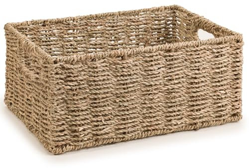 Woodluv Storage Baskets for Shelves, Woven Seagrass Hamper Gift Basket Bathroom, Bedroom, Storage Organiser Toys Shelf Basket, Large
