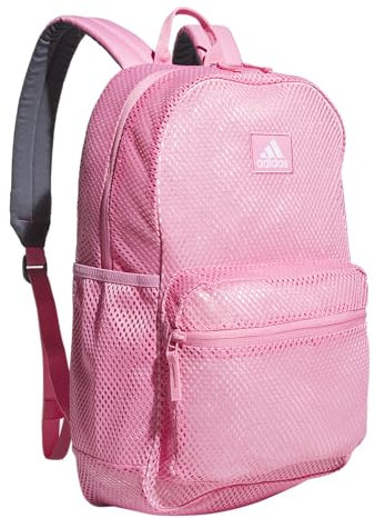 adidas Hermosa Mesh Backpack, See-Through Transparent Clear Festival Bag, Bliss Pink/2.0, One Size