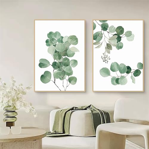 Ueiwffzo 2er Poster Set Grün Blätter Bilder Wandbilder Leinwand Bilder, Wandposter Wohnzimmer Deko Schlafzimmer Natur Poster Kunstdrucke Ohne Rahmen (50x70cm)