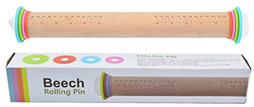 XANHOY Mattarello in legno con anelli di spessore e marcatori di misurazione per impasto per pasta fondente, pizza, crosta, biscotti, mattarello di alta qualità