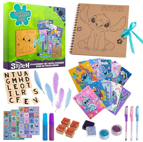 Disney Stitch Scrapbook Mädchen Set, Kinder Notizbuch, Sticker, Gelschreiber, Federn - Geschenke für Kinder & Teenager