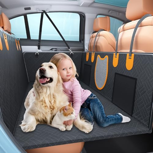 Neelyke Back Seat Extender for Dogs - More Space, Hard Bottom Car Seat Cover, Waterproof and Foldable Pet Hammock for SUV, Truck - Holds 330lbs
