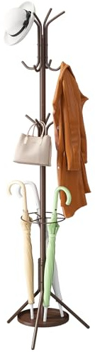 Wieghda Coat Rack Freestanding,Entryway Hanger Stand,Umbrella Holder,Hall Tree With 12 Hooks, Floor Standing Metal Tree Stand,brown