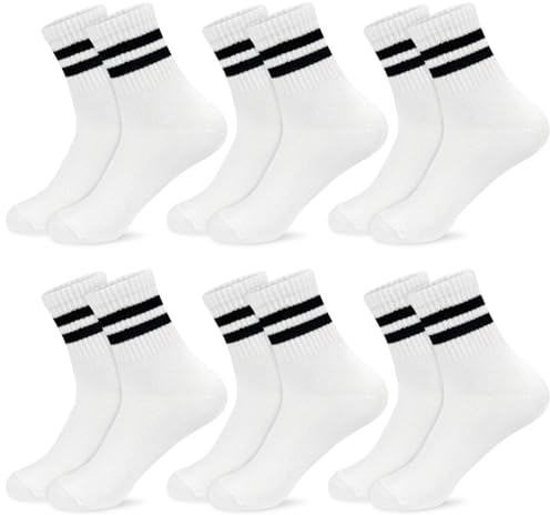 srclo Boys Girls Socks 6 Pairs Sports Crew Socks Kids Black White Grey Cotton School Athletic Socks 5-12 Years